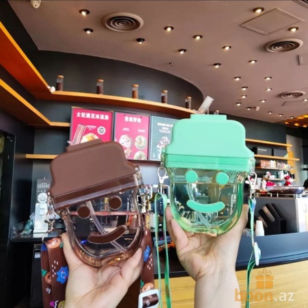 Бутылка для воды "Смайлик" с трубочкой  Smile bottle (green)